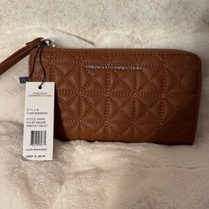 French Connection Tan Quilted Wallet wristlet